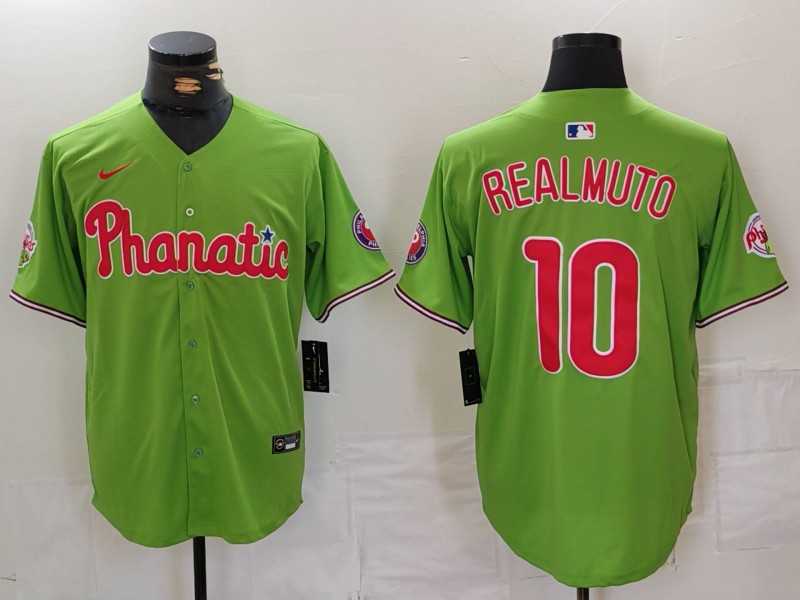 Mens Philadelphia Phillies #10 JT Realmuto Green With Patch Stitched Cool Base Nike Jersey